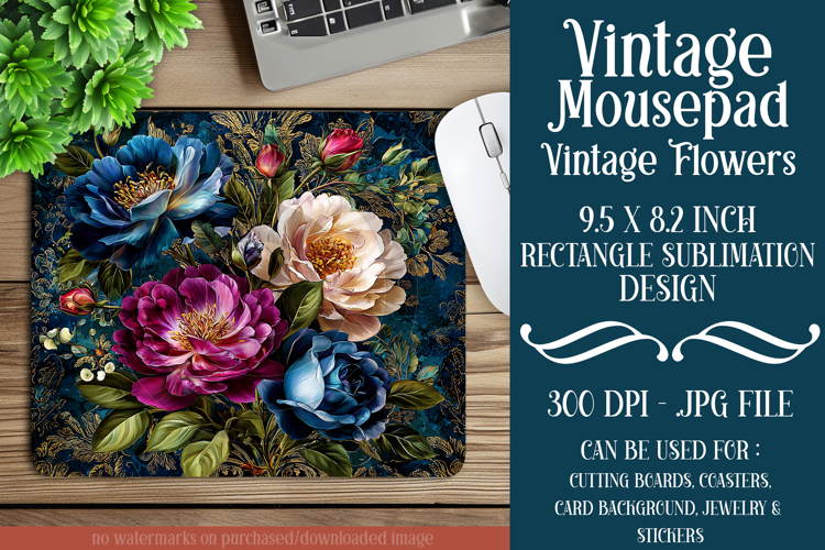Vintage Mousepad, Sublimation Mousepad, Floral Mousepad, 132