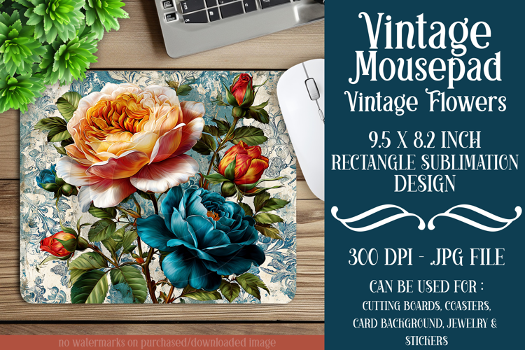 Vintage Mousepad, Sublimation Mousepad, Floral Mousepad, 133