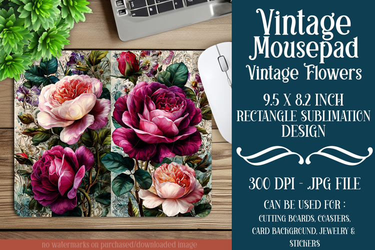 Vintage Mousepad, Sublimation Mousepad, Floral Mousepad, 135