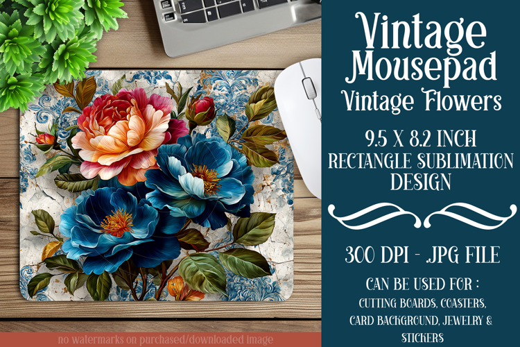 Vintage Mousepad, Sublimation Mousepad, Floral Mousepad, 137
