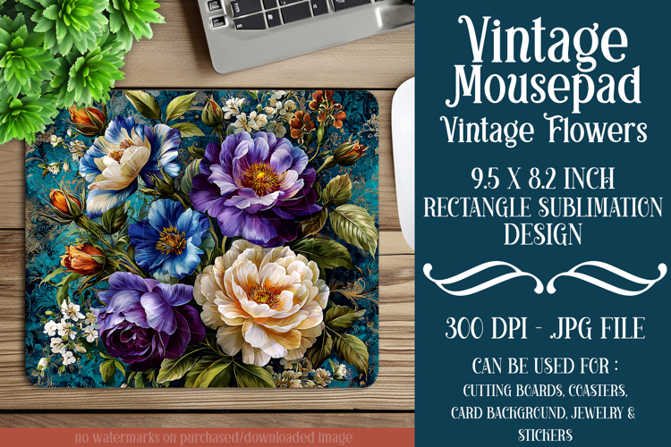 Vintage Mousepad, Sublimation Mousepad, Floral Mousepad, d14