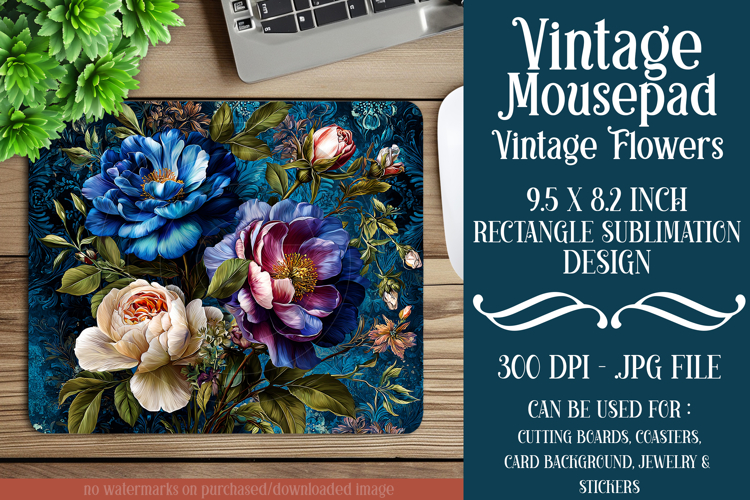 Vintage Mousepad, Sublimation Mousepad, Floral Mousepad, d15
