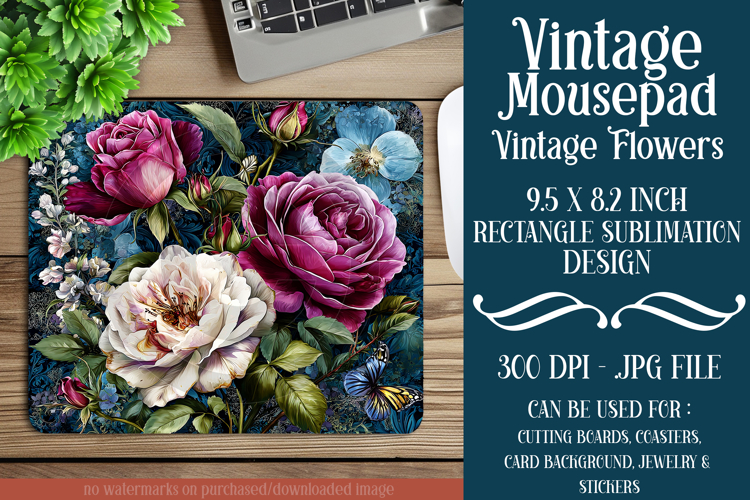 Vintage Mousepad, Sublimation Mousepad, Floral Mousepad, d16