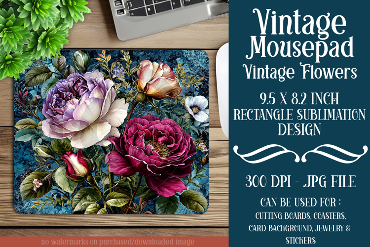 Vintage Mousepad, Sublimation Mousepad, Floral Mousepad, d17