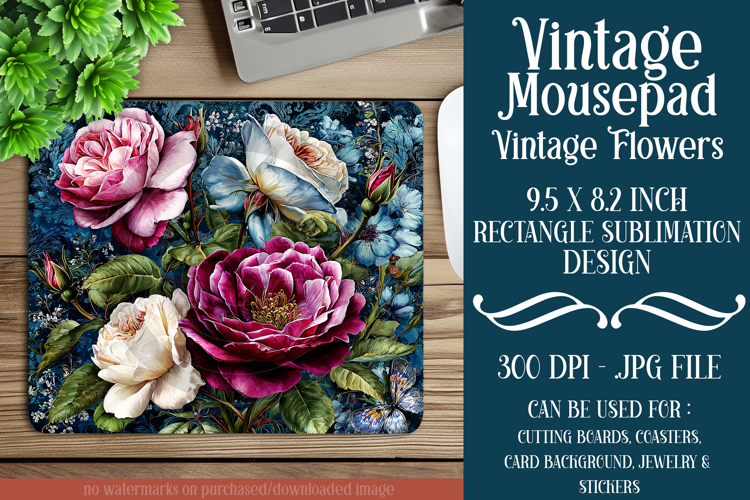 Vintage Mousepad, Sublimation Mousepad, Floral Mousepad, d18