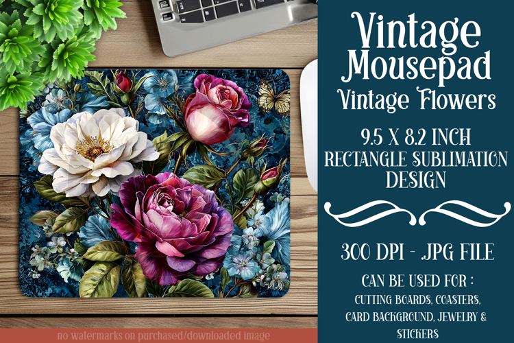 Vintage Mousepad, Sublimation Mousepad, Floral Mousepad, d19