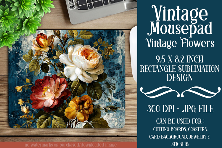 Vintage Mousepad, Sublimation Mousepad, Floral Mousepad, d2