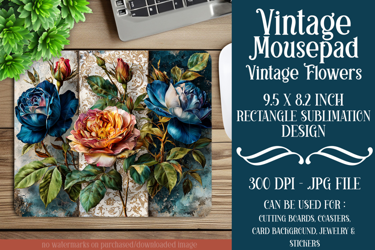 Vintage Mousepad, Sublimation Mousepad, Floral Mousepad, d20