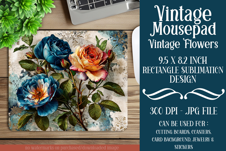Vintage Mousepad, Sublimation Mousepad, Floral Mousepad, d21