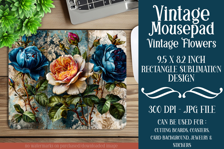 Vintage Mousepad, Sublimation Mousepad, Floral Mousepad, d22