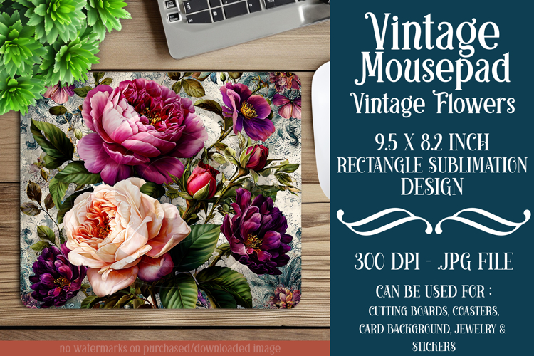 Vintage Mousepad, Sublimation Mousepad, Floral Mousepad, d24