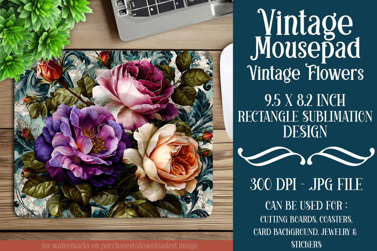 Vintage Mousepad, Sublimation Mousepad, Floral Mousepad, d25