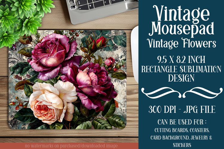 Vintage Mousepad, Sublimation Mousepad, Floral Mousepad, d26