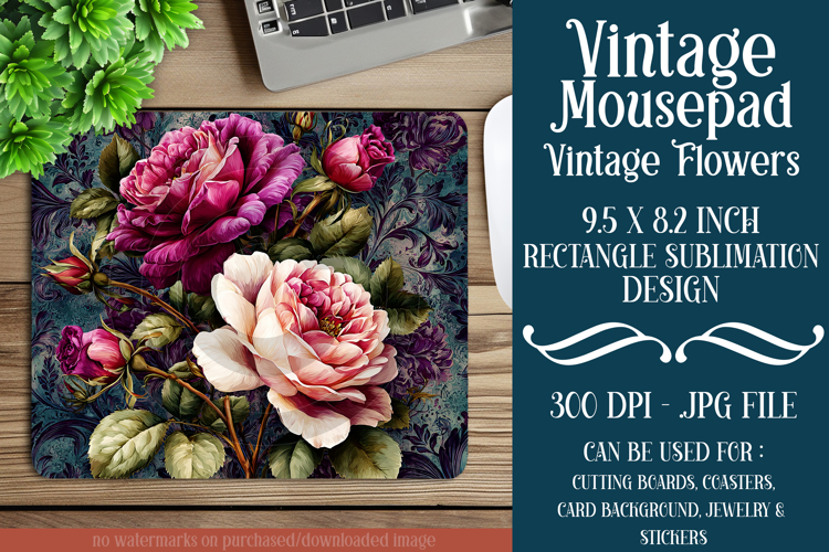 Vintage Mousepad, Sublimation Mousepad, Floral Mousepad, d27