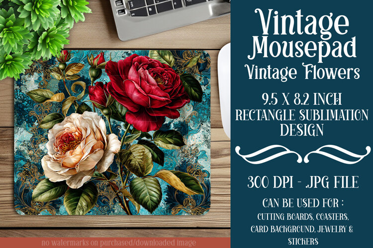 Vintage Mousepad, Sublimation Mousepad, Floral Mousepad, d28 example image 1