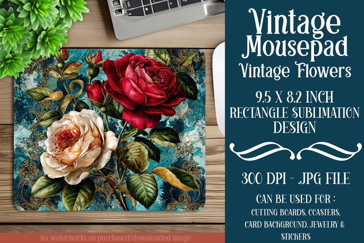 Vintage Mousepad, Sublimation Mousepad, Floral Mousepad, d28