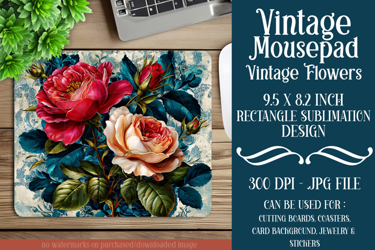 Vintage Mousepad, Sublimation Mousepad, Floral Mousepad, d29