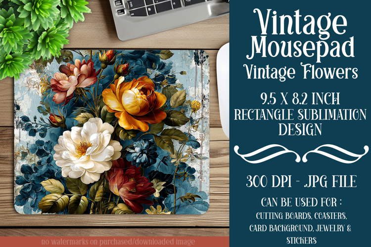 Vintage Mousepad, Sublimation Mousepad, Floral Mousepad, d3