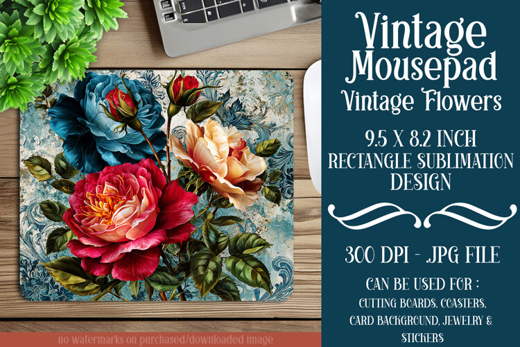 Vintage Mousepad, Sublimation Mousepad, Floral Mousepad, d30 example image 1