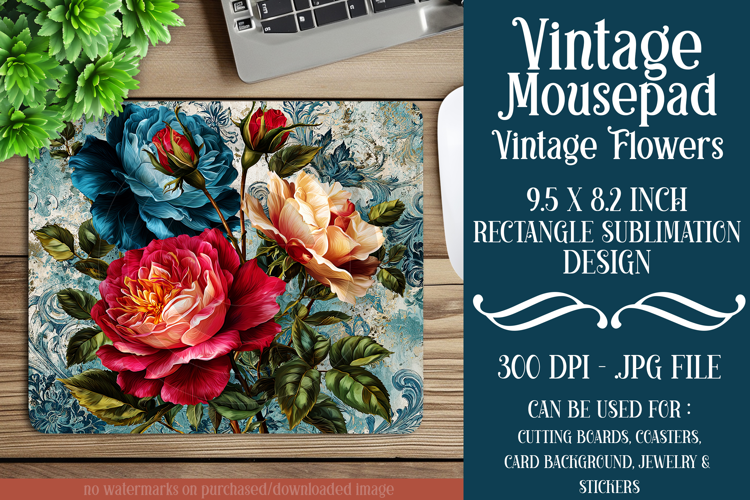 Vintage Mousepad, Sublimation Mousepad, Floral Mousepad, d30