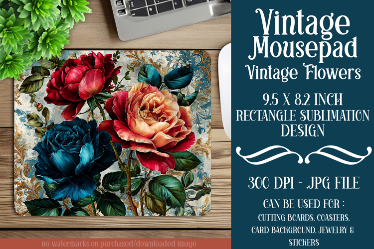 Vintage Mousepad, Sublimation Mousepad, Floral Mousepad, d31
