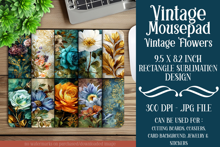 Vintage Mousepad, Sublimation Mousepad, Floral Mousepad, d32