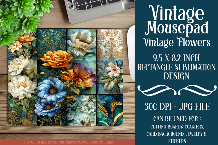 Vintage Mousepad, Sublimation Mousepad, Floral Mousepad, d34