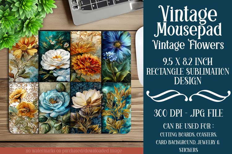 Vintage Mousepad, Sublimation Mousepad, Floral Mousepad, d35