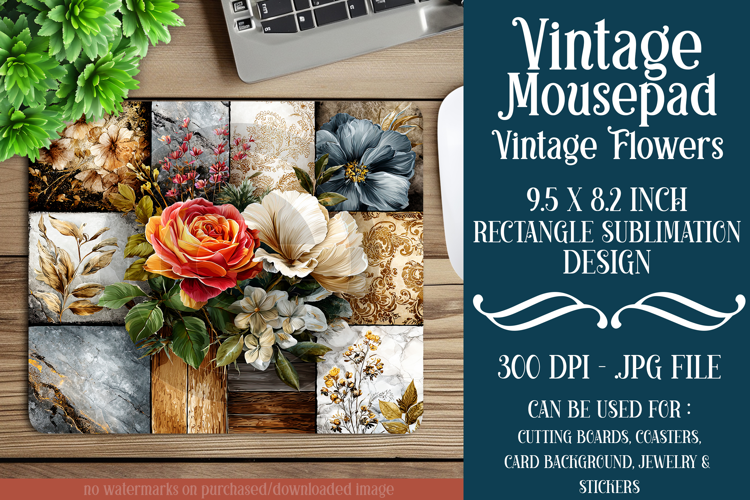 Vintage Mousepad, Sublimation Mousepad, Floral Mousepad, d36