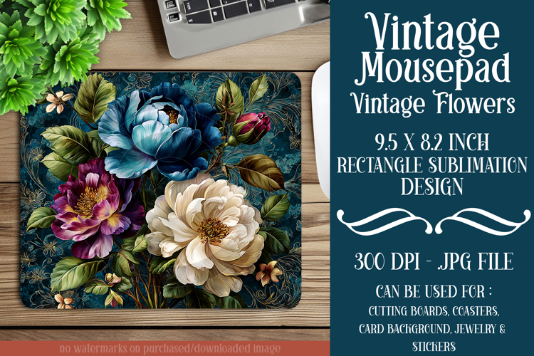 Vintage Mousepad, Sublimation Mousepad, Floral Mousepad, d37