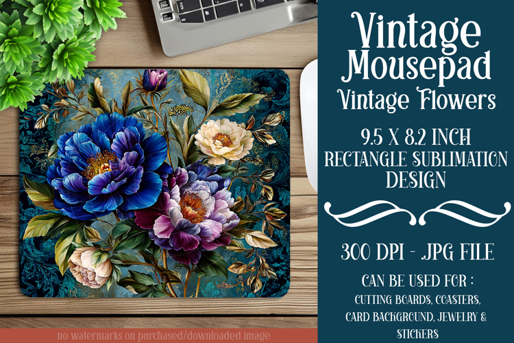 Vintage Mousepad, Sublimation Mousepad, Floral Mousepad, d38