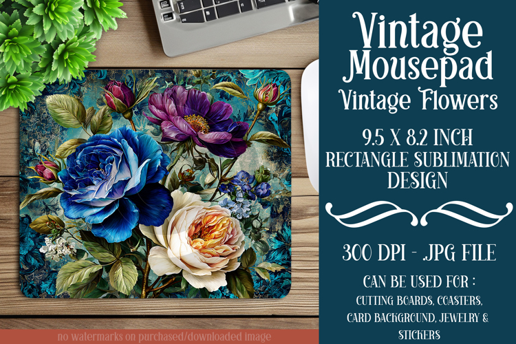 Vintage Mousepad, Sublimation Mousepad, Floral Mousepad, d39