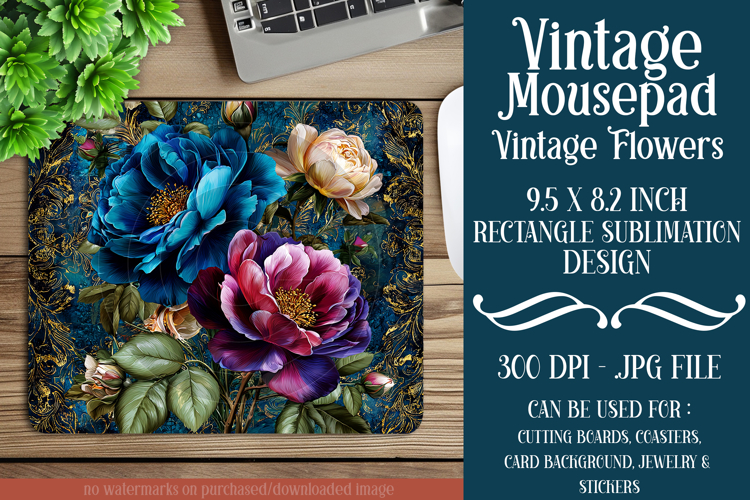 Vintage Mousepad, Sublimation Mousepad, Floral Mousepad, d40