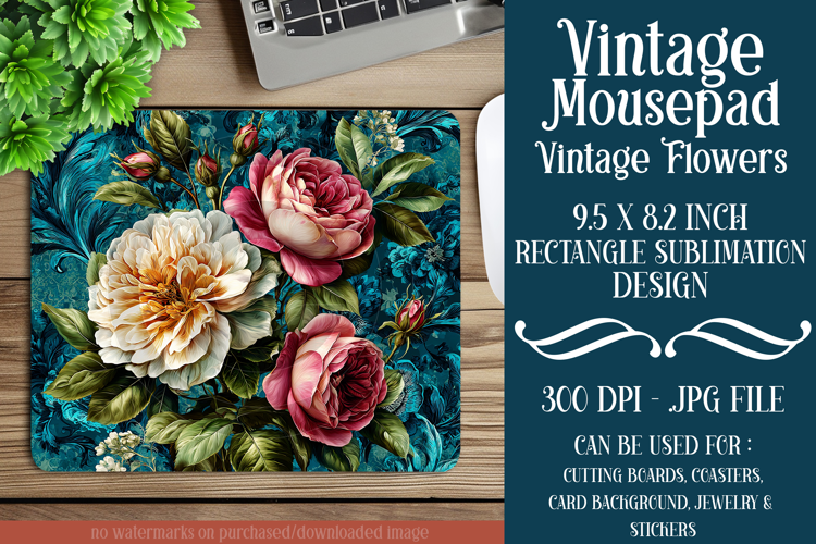 Vintage Mousepad, Sublimation Mousepad, Floral Mousepad, d41
