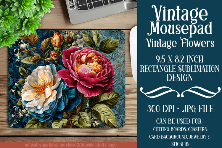 Vintage Mousepad, Sublimation Mousepad, Floral Mousepad, d42