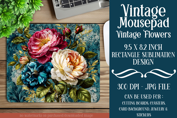 Vintage Mousepad, Sublimation Mousepad, Floral Mousepad, d43