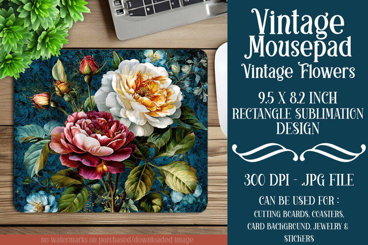 Vintage Mousepad, Sublimation Mousepad, Floral Mousepad, d44 example image 1
