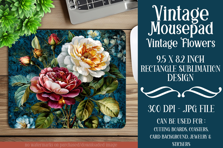 Vintage Mousepad, Sublimation Mousepad, Floral Mousepad, d44