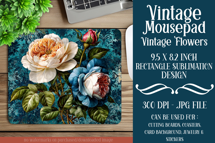 Vintage Mousepad, Sublimation Mousepad, Floral Mousepad, d45
