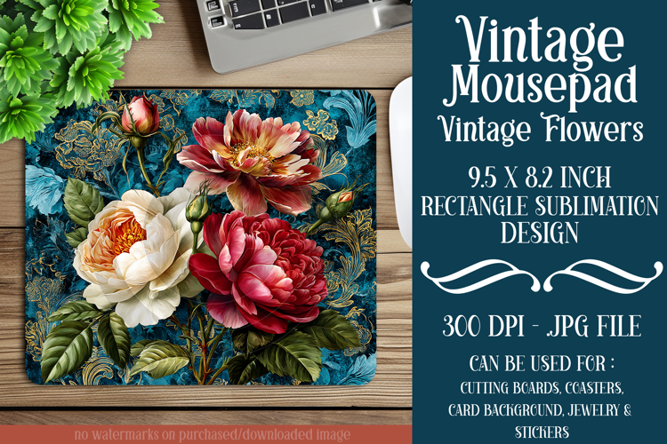 Vintage Mousepad, Sublimation Mousepad, Floral Mousepad, d46
