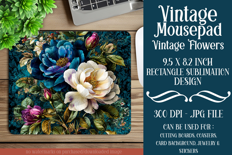 Vintage Mousepad, Sublimation Mousepad, Floral Mousepad, d47