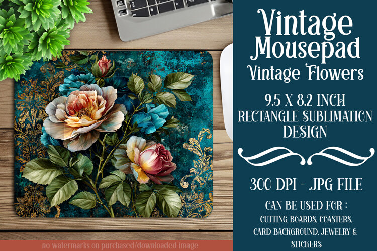 Vintage Mousepad, Sublimation Mousepad, Floral Mousepad, d48 example image 1