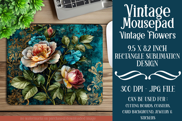 Vintage Mousepad, Sublimation Mousepad, Floral Mousepad, d48