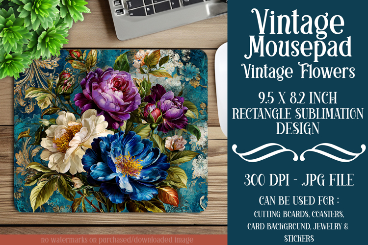 Vintage Mousepad, Sublimation Mousepad, Floral Mousepad, d49
