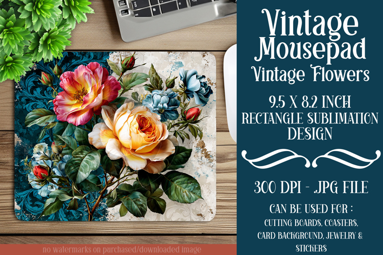 Vintage Mousepad, Sublimation Mousepad, Floral Mousepad, d5