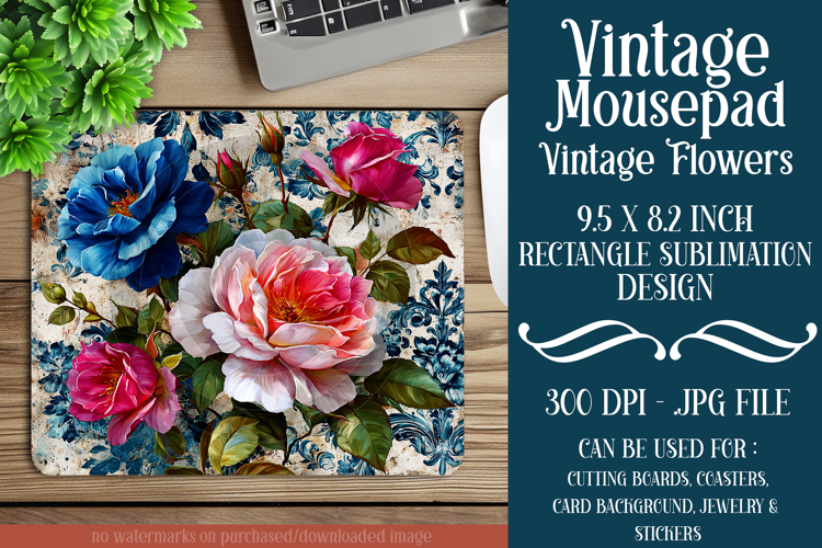 Vintage Mousepad, Sublimation Mousepad, Floral Mousepad, d50