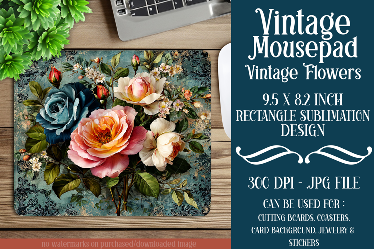 Vintage Mousepad, Sublimation Mousepad, Floral Mousepad, d51