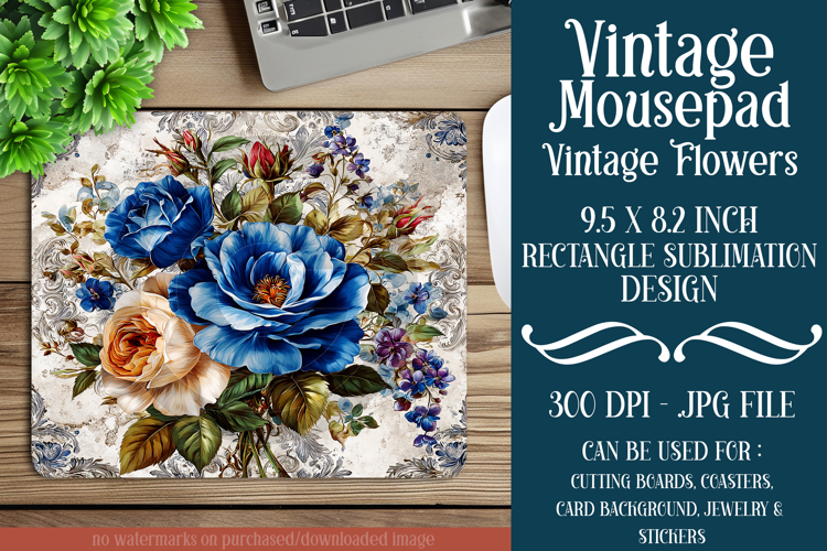 Vintage Mousepad, Sublimation Mousepad, Floral Mousepad, d52