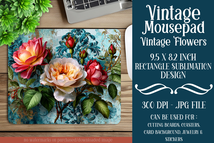Vintage Mousepad, Sublimation Mousepad, Floral Mousepad, d53