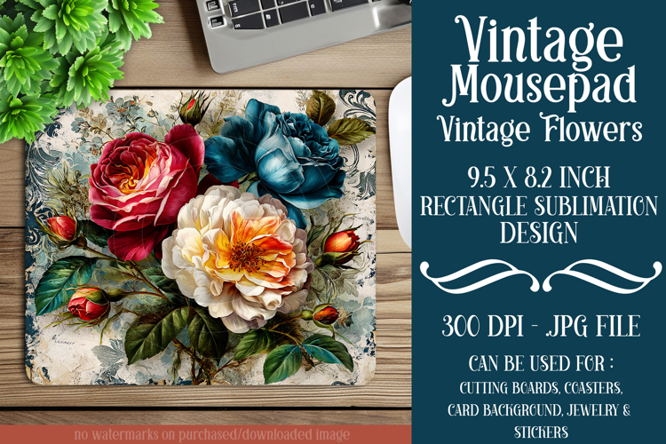 Vintage Mousepad, Sublimation Mousepad, Floral Mousepad, d54